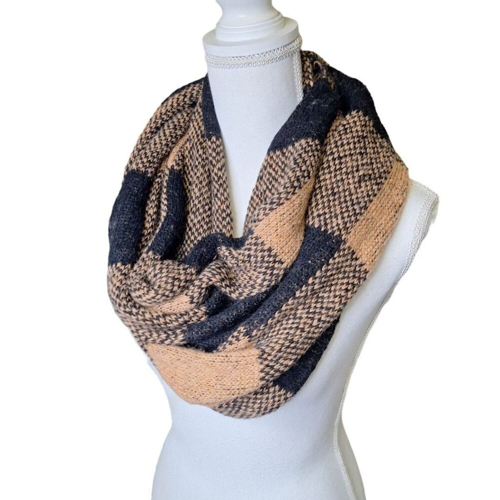 Ardene‎ Scarf Inifinity Plaid Fall Warm Wrap Black Tan